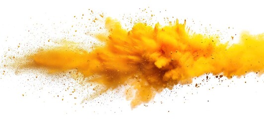 Poster - Abstract powder splatted background,Freeze motion of yellow powder exploding, throwing orange dust on white background.