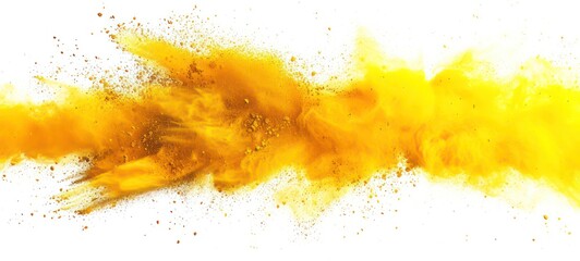 Abstract powder splatted background,Freeze motion of yellow powder exploding, throwing orange dust on white background.
