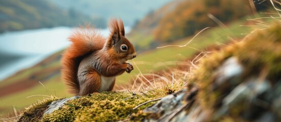 Wall Mural - Captivating Cumbria: Majestic Lake District landscapes with vibrant red squirrels