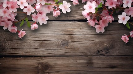  spring background with wooden planks, copy space - generative ai