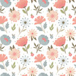Seamless pattern with childish flowers. Spring and summer floral print for kids design, gift wrapping paper. Pastel colored simple vector background