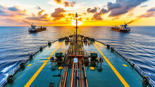 Ocean Shipping Vessel, Industrial Transportation, Maritime Cargo, Sunset On The Sea