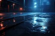 © darshika - Dark street wet reflections abstract blue background neon light