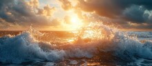 Sunlight And Ocean Waves Impacting The Water