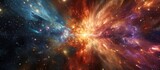 Fototapeta Do przedpokoju - Cosmic chaos with abstract stars, parallel universe of matter absorption.