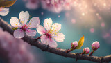 Fototapeta Kwiaty - Różowe kwiaty wiśni, tapeta wiosenna