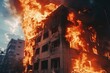 © darshika - 2023 IsraelPalestine War Burning building fire and hospital.