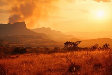 Fiery Sunset In South Africas Drakensberg.