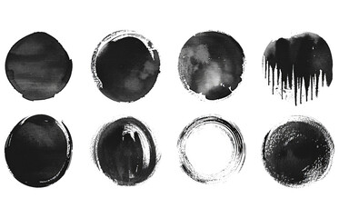 Poster - Watercolor circle texture brush strokes set hand draw style black color