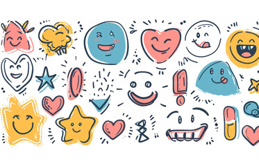 Sticker - set of hand-drawn cartoony expression sign doodle, curve directional arrows, emoticon effects design elements,