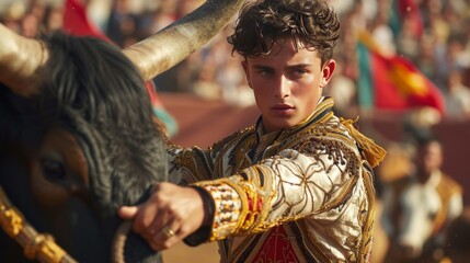 Young handsome Todor performs at a bullfight