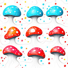 Wall Mural - Mushrooms. Abstract seamless pattern. AI generated.