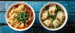 Thai and Chinese street food with wonton noodles soup.