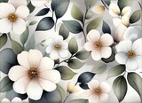 Fototapeta  - White floral background on watercolor simple flowers white background from Generative AI