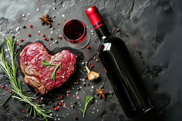 Wall Mural - grilled beef steak for valentines day pragma in black background