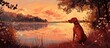 Rhodesian Ridgeback dog observing a serene body of water with a magical, nostalgic ambiance during a warm summer, filled with gratitude.