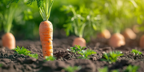 Carrot growing closeup Close up carrots grow