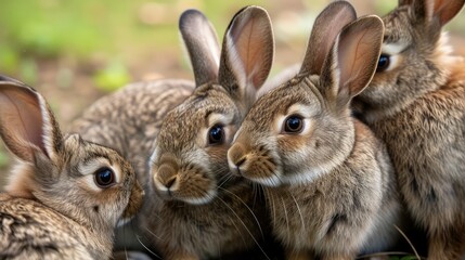 Wall Mural - Group of rabbits closeup