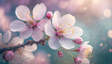 Fototapeta Kwiaty - Różowe kwiaty wiśni, tło kwiatowe