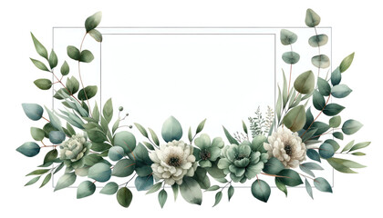 Sticker - watercolor  floral frames flower with green eucalyptus leaves clipart