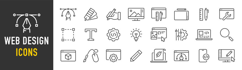 Wall Mural - web design web icons in line style. development, web design, creative process, network technology. v