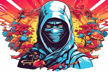 design of a colorful ninja for t-shirt, created by ai generated