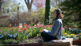 Fototapeta Kwiaty - relaxing student with book and music on campus