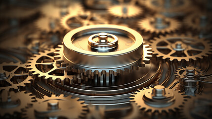 Wall Mural - Abstract 3D gears and cogs working in harmonious synchronization