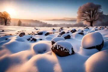 Wall Mural - landscape with snow and trees