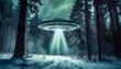 Ufo landet im winterlichen Wald