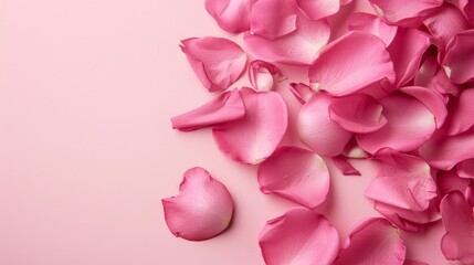 Minimal style. Pink rose petals set on pastel pink background