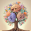 © Roger Oliveira - illustration of tree and brains with colorful leaves isolated