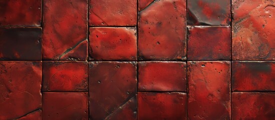 Sticker - Captivating Close-Up of Vintage Red Tiles with Exquisite Texture