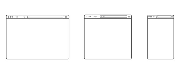 Web browser mockup frame. Outline transparent computer browser. Stock Vector
