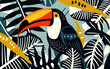 ilustração colorida de tucano, estilo linecut, padrão, vetor, linhas em negrito