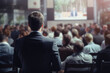 © Art AI Gallery - Speaker Giving a Talk at Business Meeting. Audience in the conference hall. Rear view of unrecognized participant in audience .