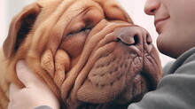 Sharpei Dog Hugged By Owner : Show Love. AI Generative.