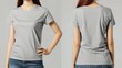 © Tuyres - Mock-Up Female Model for a Plain Gray Blank Casual T-Shirt, Front and Back. Generative AI.