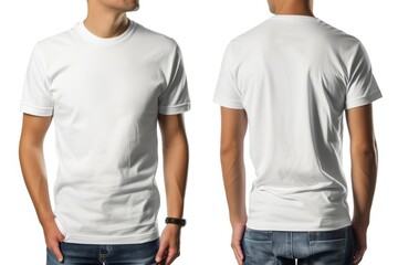 Mock-Up Male Model for a Plain White Blank Casual T-Shirt, Front and Back. Generative AI.