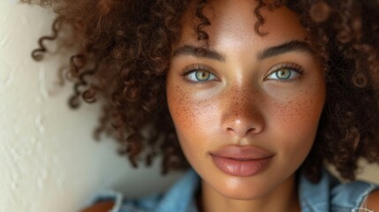 Digital Art of Woman in Denim Shirt and Short Afro in Office Setting Generative AI