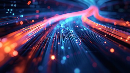 Blue light streak, fiber optic, speed line, futuristic background for 5g or 6g technology wireless data transmission, high-speed internet in abstract. AI generated illustration