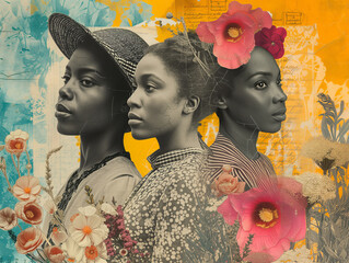 Wall Mural - Black History Month crafts mixed-media collage that showcases the struggles faced by African American women throughout history and their resilience in overcoming adversity. Women's History Month.