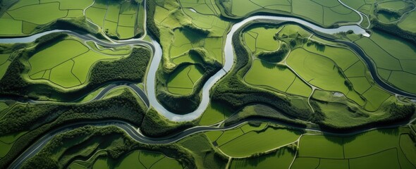 Wall Mural - A bird's-eye view of expansive farmland.