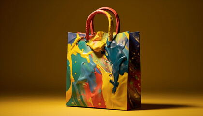 Wall Mural - Multi colored paper bag carrying vibrant gift in abstract celebration generated by AI