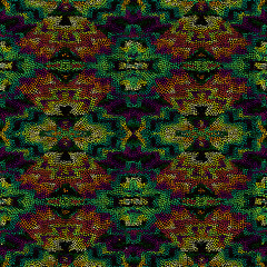 Aufkleber - Ethnic tribal style with colorful small dots on a black background. Decorative mosaic. Vector Seamless illustration.