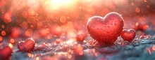 Valentine's Day Background With Red Hearts And Bokeh