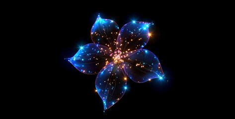 Wall Mural - Abstract fractal flower with glowing particles on black background. Vector illustration.Abstract flower with sparkles on a black background. Vector illustration.