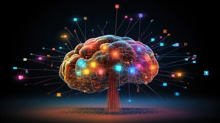 Wall Mural - the concept of data flow from the digital human brain. machine deep learning. artificial intelligenc