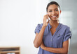 © Miko/peopleimages.com - Portrait, smile and business woman with phone call in office for b2b, networking or consulting. Happy, face and lady crm manager with smartphone conversation, speaking or faq management communication