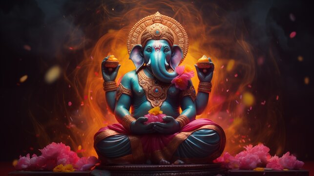 Meditating Ganesha, the god of wisdom and well-being with the head of an elephant.